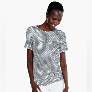 NIC+ZOE Black & White Moving Lines Geometric Short Sleeve Blouse Top, Size PS